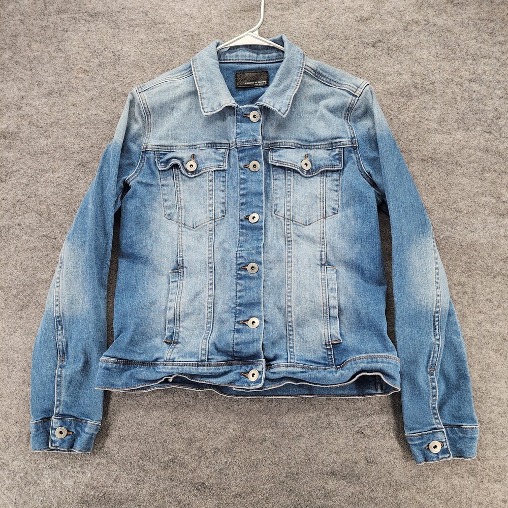 Articles of Society Jean Jacket Womens Large Crop Button Front Blue Denim
